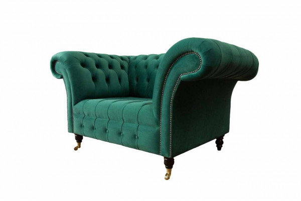 Grijs Chesterfield Design Bank Fauteuil  Oorfauteuil Bekleding Luxe Textiel