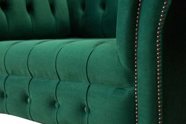 Grijs Chesterfield Design Bank Fauteuil  Oorfauteuil Bekleding Luxe Textiel