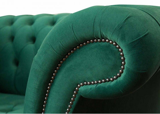 Grijs Chesterfield Design Bank Fauteuil  Oorfauteuil Bekleding Luxe Textiel