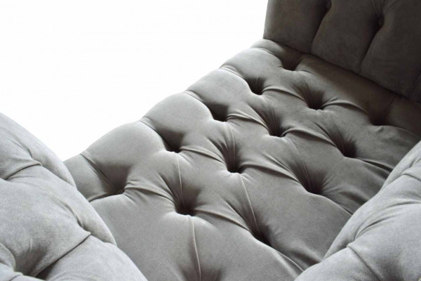Grijze Chesterfield oorfauteuil Grijs fauteuil Bank Stoffen bank Woonkamer
