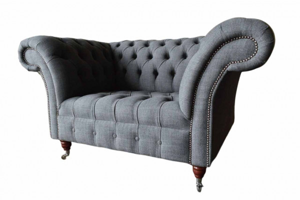 Chesterfield-design fauteuil Grijs gestoffeerd luxe textiel bankstellen 1-zits