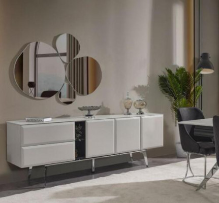 Luxe eetkamer Zwart Grijs Eettafel 6x Stoelen Dressoir Eetkamerset 9-delig.