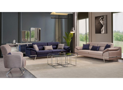 Luxe bankstel 3-zitsbank 2-zitsbank fauteuil stof blauw modern