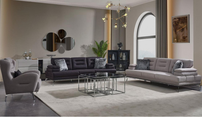 Luxe bankstel 3-zits 2-zits bank stoel stof grijs modern