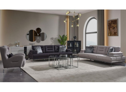 Luxe bankstel 3-zits 2-zits bank stoel stof grijs modern