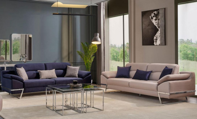 Driedelige bankstel bankstel 3-persoons stof luxe blauw set bankstellen