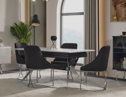 Eethoek Eetkamer Eettafel Stoelen Tafel Modern 7-delig Zwart Uitschuifbaar