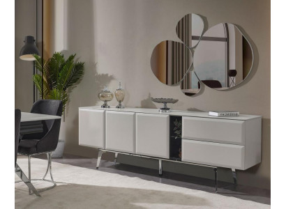 Sideboard met spiegel, witte commode, console tafel, moderne houten set.