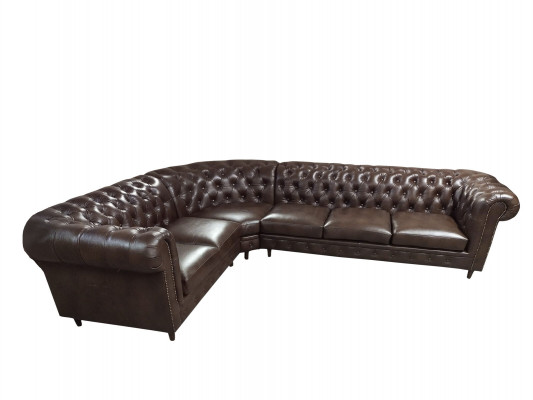 Chesterfield hoekbank L-vorm bank Bruin Luxe meubels Bankstel hoekbank