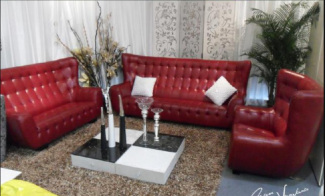 Sofa Chesterfield fauteuil bankstel 3-delige leren bankstel Rood Modern