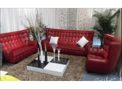 Sofa Chesterfield fauteuil bankstel 3-delige leren bankstel Rood Modern
