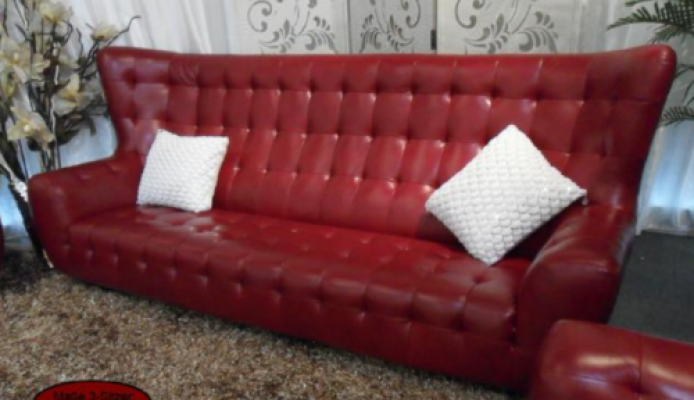 Sofa Chesterfield fauteuil bankstel 3-delige leren bankstel Rood Modern