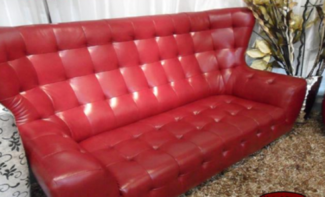 Sofa Chesterfield fauteuil bankstel 3-delige leren bankstel Rood Modern