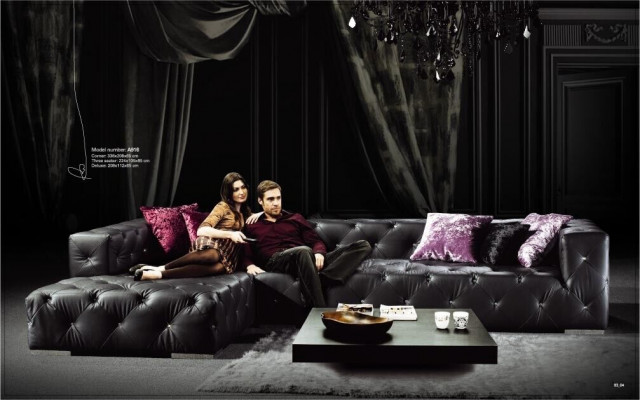 Hoekbank L-vorm Chesterfield Luxe bank Zwart Bank Leren bank
