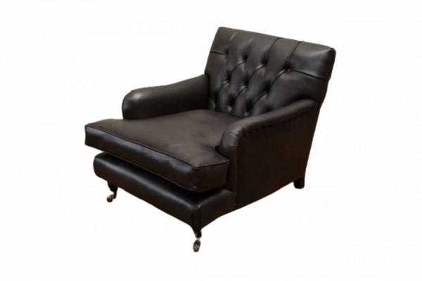 Ontwerper Fauteuil 1-zits Bruin Leer Textiel Luxe Bank Chesterfield