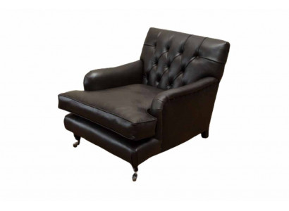 Ontwerper Fauteuil 1-zits Bruin Leer Textiel Luxe Bank Chesterfield
