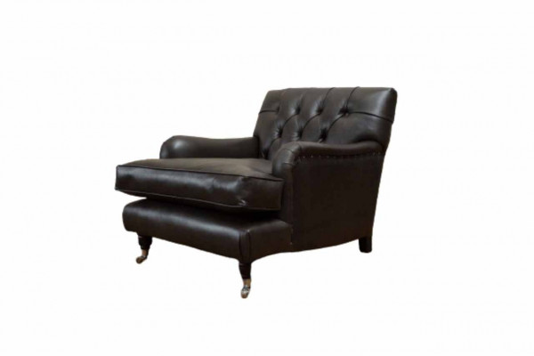 Ontwerper Fauteuil 1-zits Bruin Leer Textiel Luxe Bank Chesterfield
