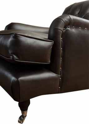 Ontwerper Fauteuil 1-zits Bruin Leer Textiel Luxe Bank Chesterfield