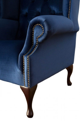 Fauteuil Chesterfield Bank Stof Lounge Bekleding Blauw Luxe Oorfauteuil