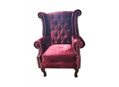 Ohrensessel Chesterfield Fauteuil Fluweel Rood Bankstel 1-Zits Modern