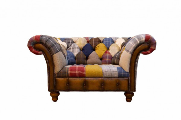 Chesterfield Design Fauteuil Bank Bekleding Stof Banken Zitter Multicolor