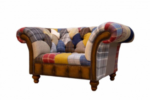 Chesterfield Design Fauteuil Bank Bekleding Stof Banken Zitter Multicolor