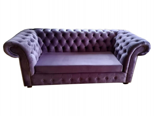 Chesterfield Sofa Driezitter Sofas Bankstel Stoffering Textiel Paars Banken Fluweel