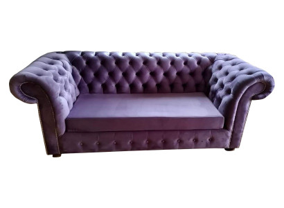 Chesterfield Sofa Driezitter Sofas Bankstel Stoffering Textiel Paars Banken Fluweel