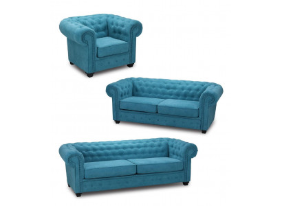 Chesterfield Bankstel Bank Bekleding Meubelset Set 3+2+1 Turkoois