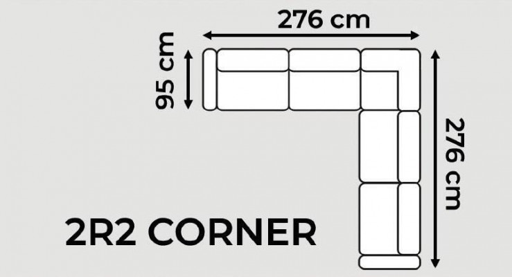 Moderne hoekbank in grijze stof, in L-vorm.