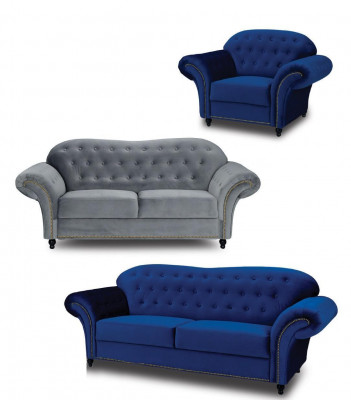 Chesterfield bankstel bank bekleding meubel 3+2+1 fluweel stof banken