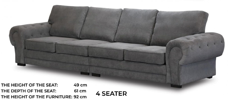 Vierzitter klassieke bank Meubelbekleding in grijs Comfortabele bankstof
