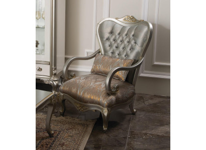 Zilveren Chesterfield fauteuil Franse stijl meubelstoel Eénzitter Hout