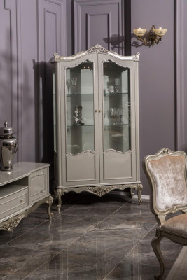Lichtgrijze vitrine Barok Rococo kast Glazen kast Vitrines Klassiek