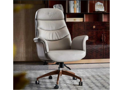 Kantoorstoel Beige Leer Roestvrij Staal Kantoor Meubels Luxe Inrichting Nieuw