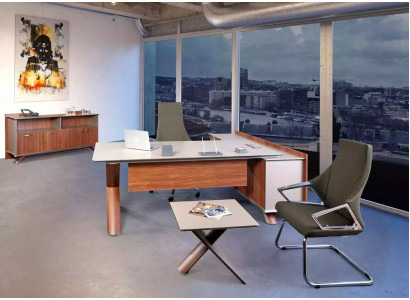 Houten meubels, werktafel, hoekbureau, kantoormeubelen, dressoir, salontafel, modern.