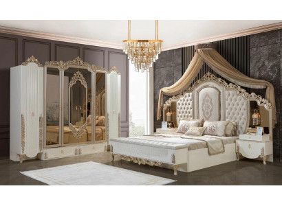 Slaapkamerset Bed 2x nachtkastjes Kruk Luxe nieuw 5-delig Ontwerp Hout