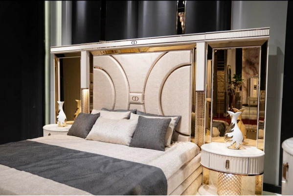 Slaapkamer set Bed 2x Nachtkastjes Kruk Luxe nieuw 5-delig Design Hout