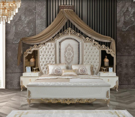 Slaapkamer set Bed met bank 2x Nachtkastjes Ontwerp Luxe nieuw 3-delig