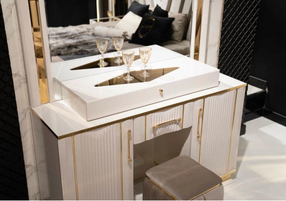 Slaapkamer set kaptafel met spiegel kruk design luxe nieuw 2-delig