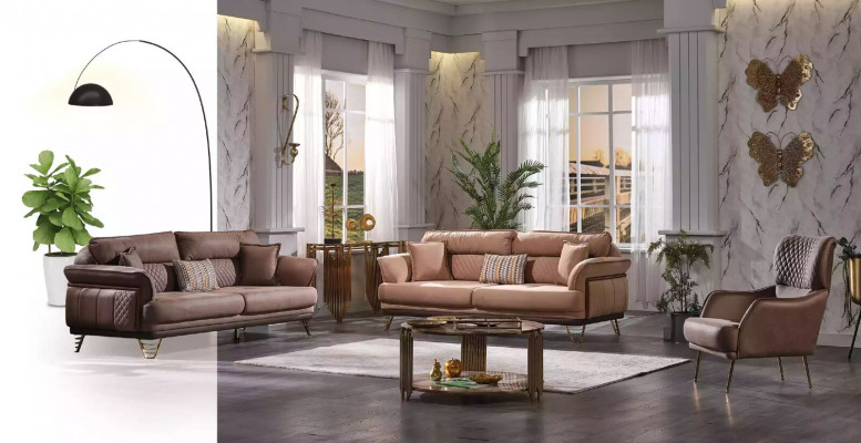 Bruine bankstel Luxe 3+3+1 zits woonkamer meubel bankstellen fauteuil