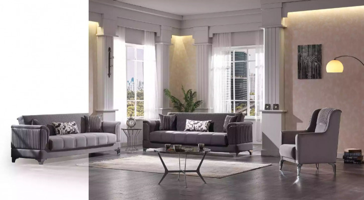 Grijze gestoffeerde bankstel van stof 3+3+1 fauteuil design 3-delig nieuw