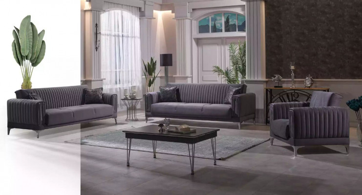Moderne grijze bankstel 3+3+1 zits fluwelen fauteuil woonkamer meubels