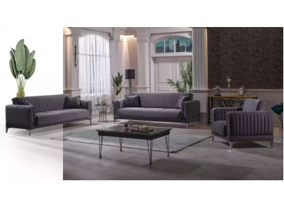 Moderne grijze bankstel 3+3+1 zits fluwelen fauteuil woonkamer meubels