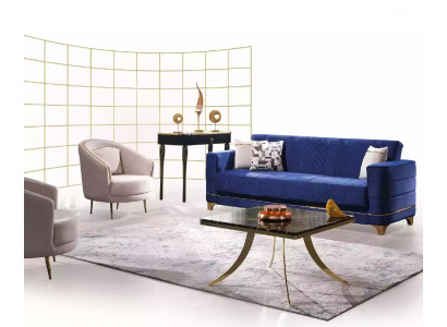 Blauwe bankstel Set 3+1+1-zitsbank Slaapbank Set Fauteuil Bankstel 3-delig