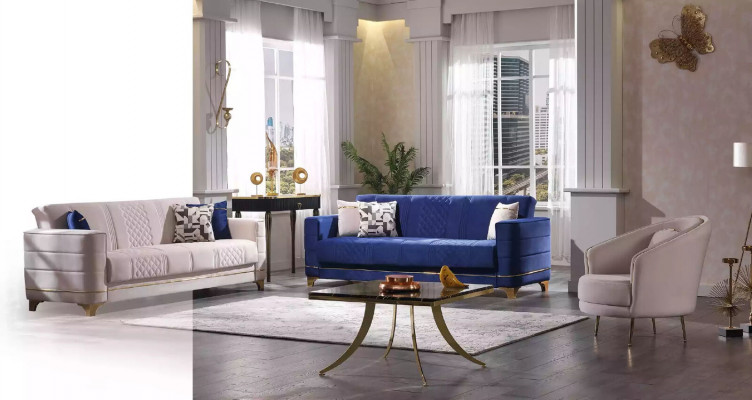 Blauwe bankstel Set 3+1+1-zitsbank Slaapbank Set Fauteuil Bankstel 3-delig