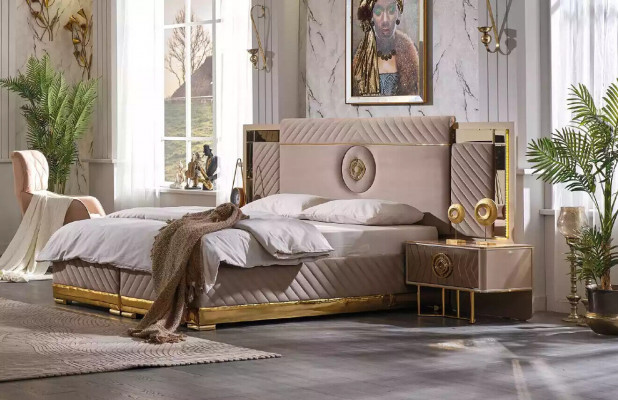 Luxe bed 2x nachtkastjes set bedden Nieuw tweepersoonsbed slaapkamerset 3-delig