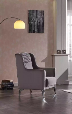 Grijze fauteuil Gestoffeerde fauteuil Leunstoel Relaxstoel Ruststoel Zitmeubel