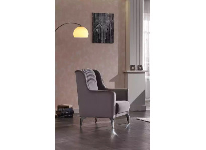 Grijze fauteuil Gestoffeerde fauteuil Leunstoel Relaxstoel Ruststoel Zitmeubel