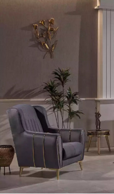 Grijze roestvrij stalen fauteuil Moderne eenzits luxe fauteuil clubsfauteuil